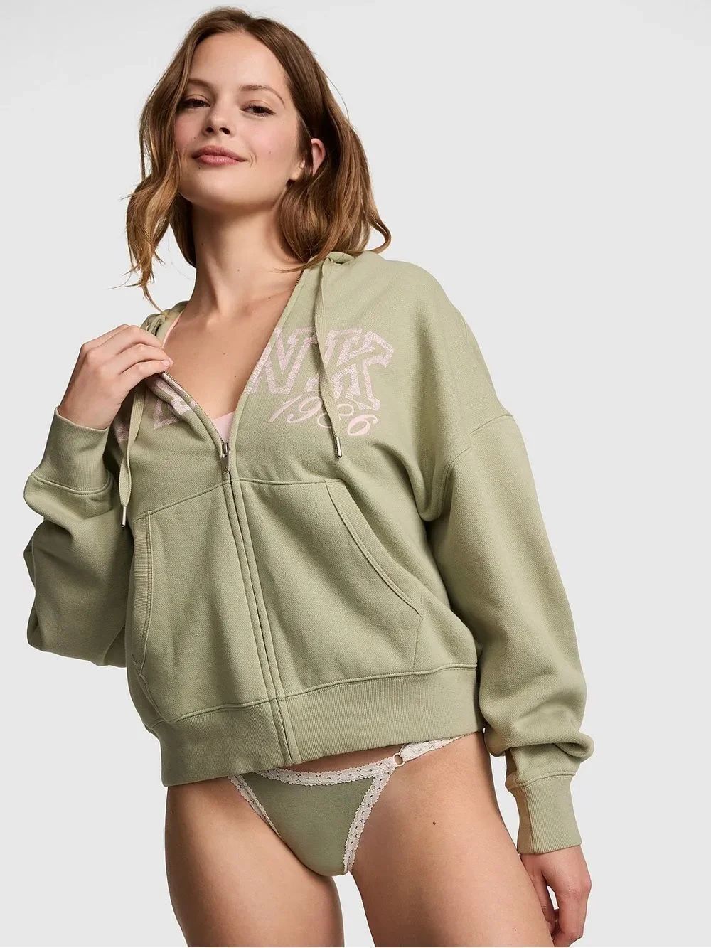 NWT Victorias Secret Pink CAMPUS FLEECE™ FULL-ZIP HOODIE